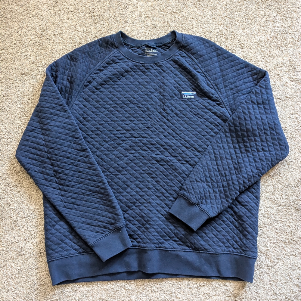 L.L. Bean Blue Crewneck Quilted Sweater